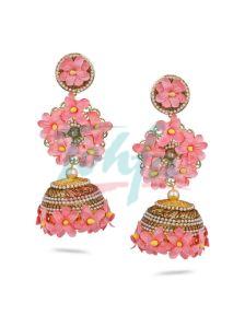 Gold Finish Floral Jhumka Earrings