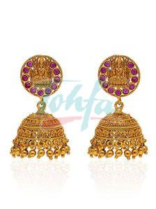 Gold Finish Temple Jhumka Earrings