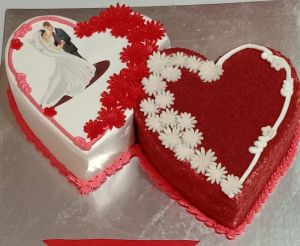 Double Heart Cake with couple photo