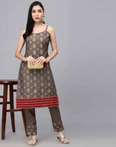 Brown Striped Kurta With Pant Set