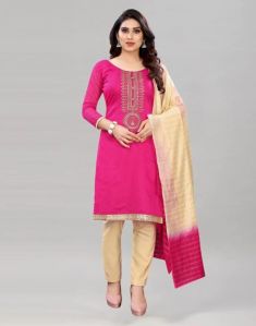 Chanderi Silk Embroidered Unstitched Salwar Suit