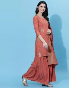 coral sharara dupatta kurti