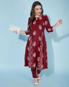 Maroon Bachha Kali kurta Pant Set