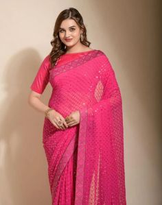 pink sequin pre-draped saree