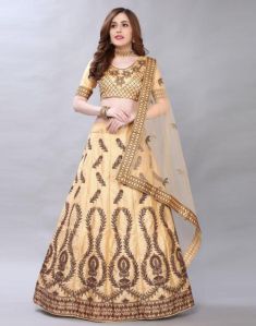 Satin Silk Embroidered Lehenga