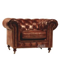 Curved Back Tufted Brown Leather Furniture