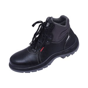 Quick Release Ankle Height Black Leather Safety Shoes