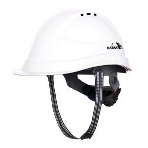 Safety Helmet with Protective Peak with Ratchet Type Adjustment and Ventilators