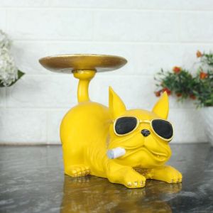 Laying Dog with Plate Statue