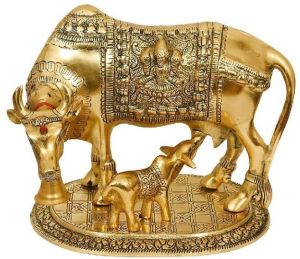 brass kamadhenu cow calf statue