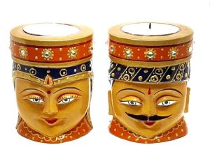 Wooden Rajasthani Tea Light Lady & Gents Candle Holder