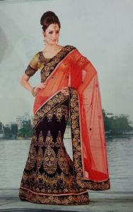 Embroidered Black and Orange Lehenga Choli