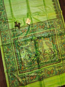 Madhubani hand painted ghicha saree