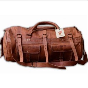22 Inch Genuine Leather Brown Duffle Traveling Bag