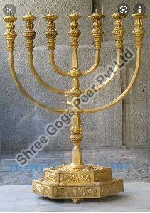 Brass Temple Menorah Candlestick Holder