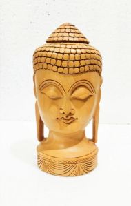 Wooden Buddha Head Statue