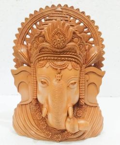 Wooden Ganesha Head Statue