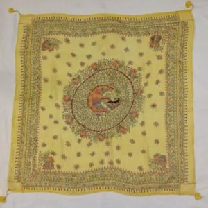 Yellow Tussar Silk Madhubani Scarves