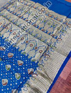 Blue Banarasi Katan Silk tilfi Meena Weaved Saree