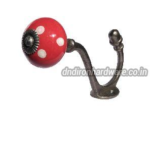 Ceramic red pattern matte lacquered cast iron coat hook