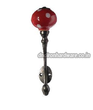 Ceramic red pattern matte lacquered cast iron coat hook