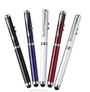 4 in 1 Pen LED Torch Light Red Laser Pointer Screen Touch Head Ball Pen