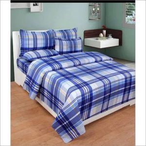 3D Poly Cotton Checkered Double Bedsheet