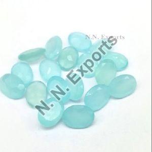 Natural Aqua Chalcedony Faceted Oval Loose Gemstone