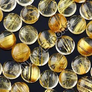 Natural Golden Rutilated Quartz Round Cabochon Loose Gemstone