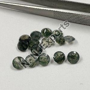 Natural Moss Agate Faceted Round Loose Gemstone