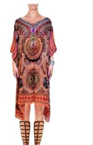 Digital Print Silk Short Kaftan