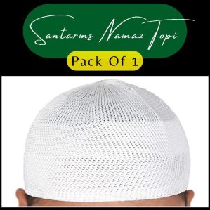 santarms Islamic Prayer Kufi Muslim Cap for Men or boy namaz topi for namaz - White