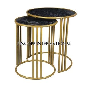 Iron / Marble Black & Gold Zincopp Side Table Set