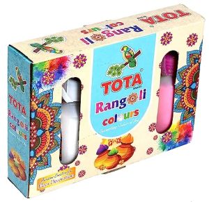 TOTA Rangoli Colour Powder Bottles for Floor.Set of 5 (80 Gm Each) in Special Squeeze Bottles. Kolam