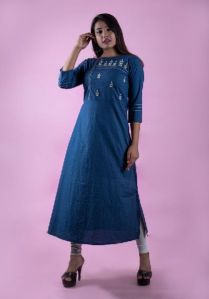 BLUE DESIGNER A-LINE STRAIGHT KURTIS