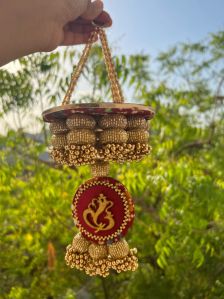 Maroon Navratna Patola Ganesh Pearl Hanging