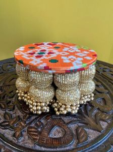 Mini Dangler Platter: Golden Yellow Navratna Patola (4 inches)