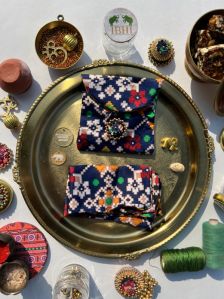 navy blue black navratna patola pocket square mini pouch