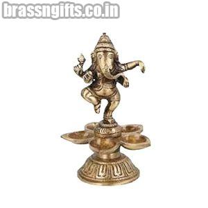 Brass Metal Dancing Ganesh Diya with 5 Wick
