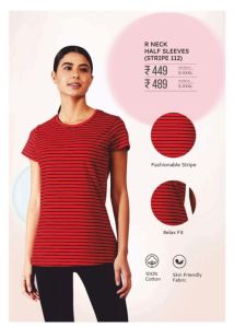 H/S - 110 Ladies Round Neck Stripe T-shirt