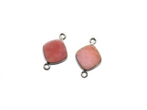 925 Sterling Silver Natural Pink Opal Connector