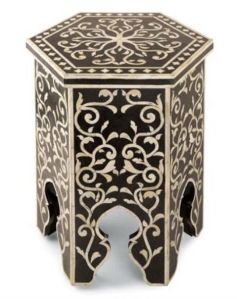 Hexagon Shape Floral Design Bone Inlay Stool