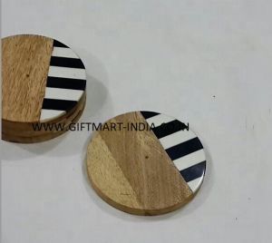 ROUND SHAPE NEW DESIGN NATURAL WOOD AND RESIN TEA COASTER