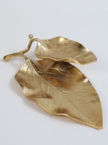 Antique Leaf Shape Metal Serving Tray
