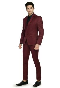 Plain Mens Maroon 3 Piece Suit