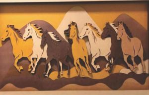 The Auspicious 7 Horses Multilayer Stacked Wooden Wall Art