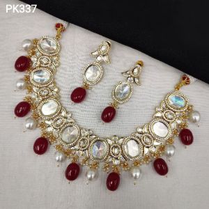 Gold Plated Pure Brass Real Kundan Necklace Set