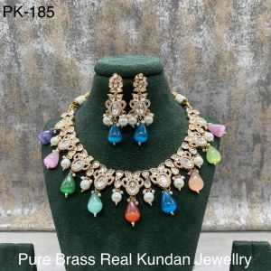 Pure Brass Real Kundan Mona Lisa Beaded Necklace Set