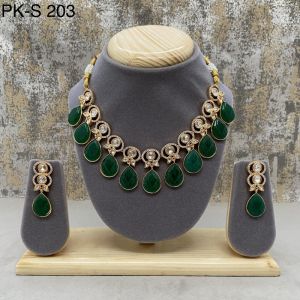 Pure Brass Real Kundan Necklace Set with Carving Stones