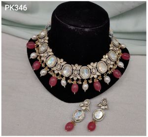 Pure Brass Real Kundan Two Tone Necklace Set